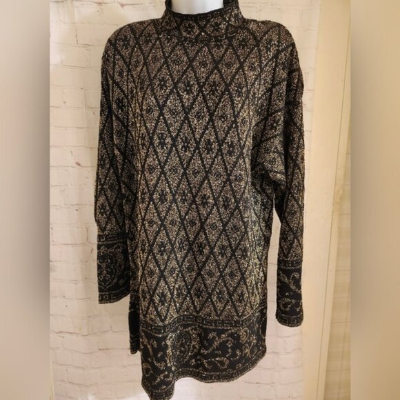 Pierre Cardin Dresses & Skirts - Vintage VG 1980's Pierre Cardin Blk/Gold Lurex Knit A-Line Mini Dress Sz.S USA